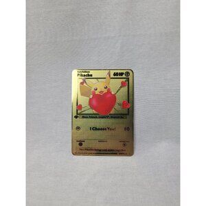 Pikachu I Choose You Love Heart Valentine Gold Metal Card- Brand new